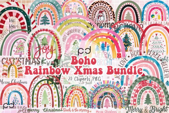 Download Boho Rainbow Xmas Bundle Clipart PNG - Premium Resources
