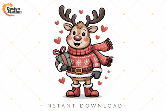 Download Cute Reindeer Christmas Gift PNG - Christmas gift png Collection